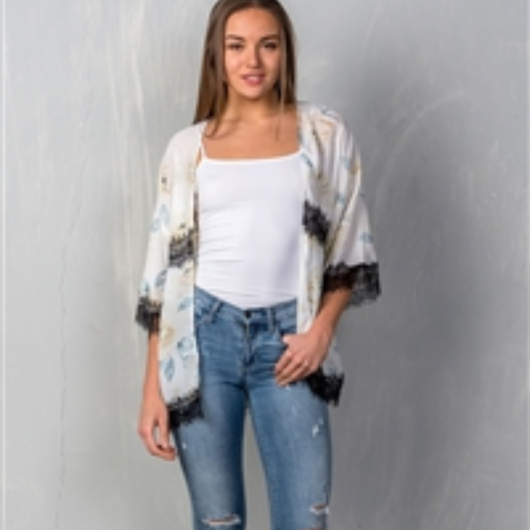 Cream Boho Floral Gardens Semi-Sheer Kimono - Picture 3 of 4